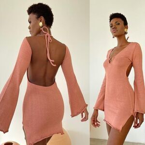 Savannah Morrow Yara Dress In Peach NWT Long Sleeve Cotton Mini
